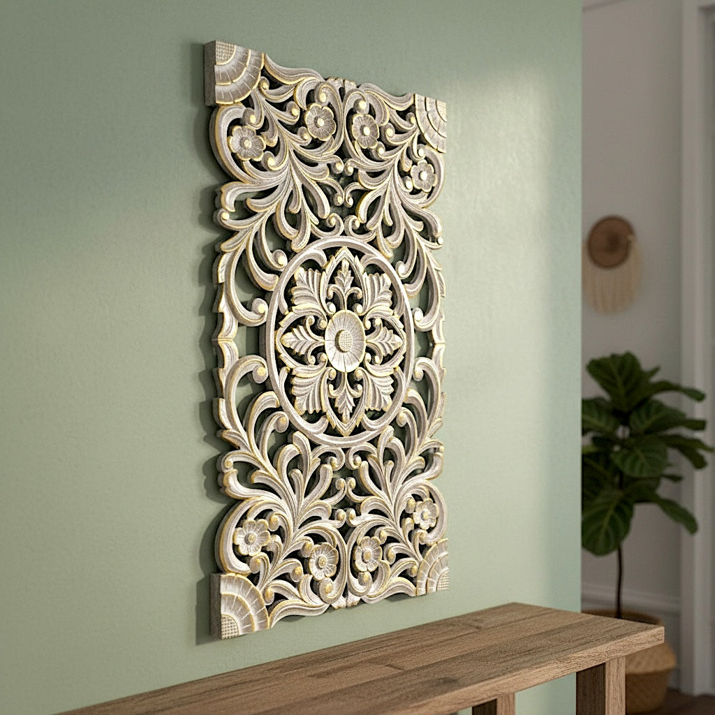 Decorative Panel "Azalea" - Gold Antique Wash - 100 x 60 cm