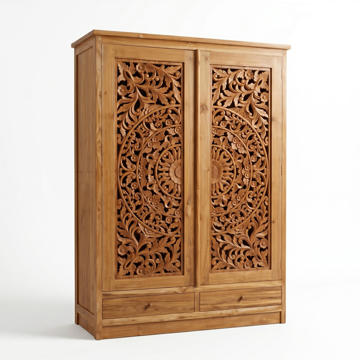 Wooden Carved Wardrobe "Lentera" - Natural - 210 cm