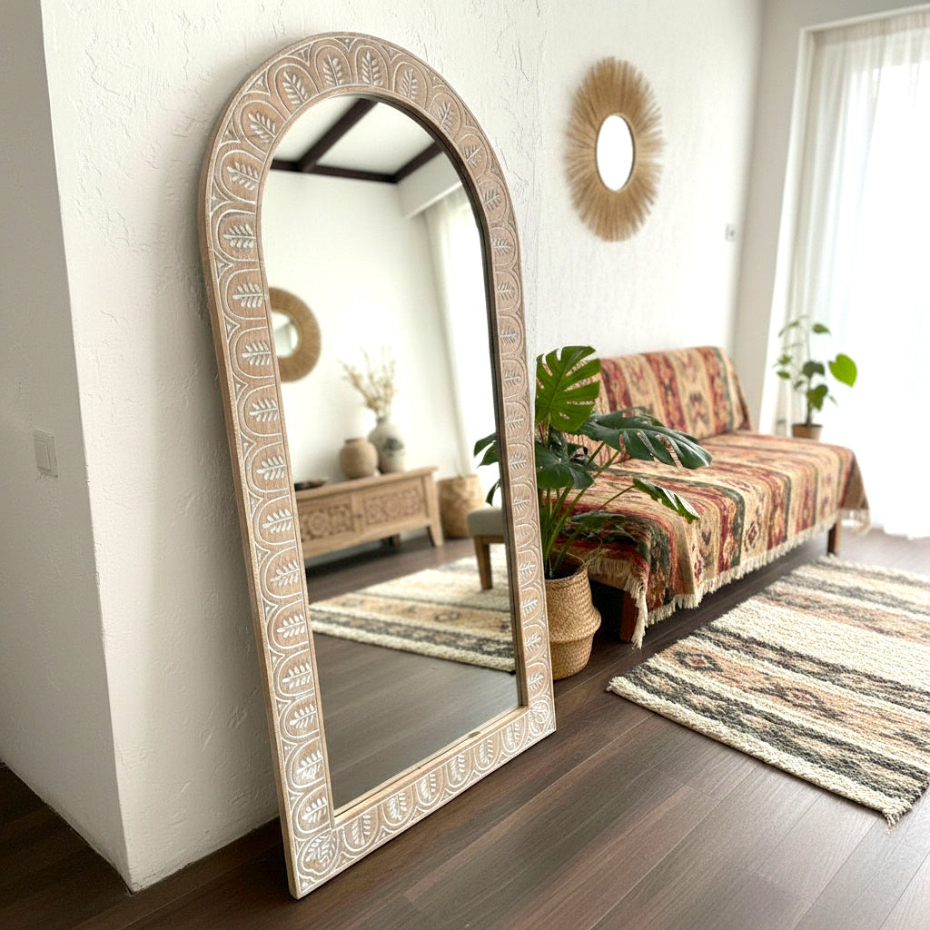 Hand Carved Mirror "Dedari" - Antic Wash - 180 x 90 cm
