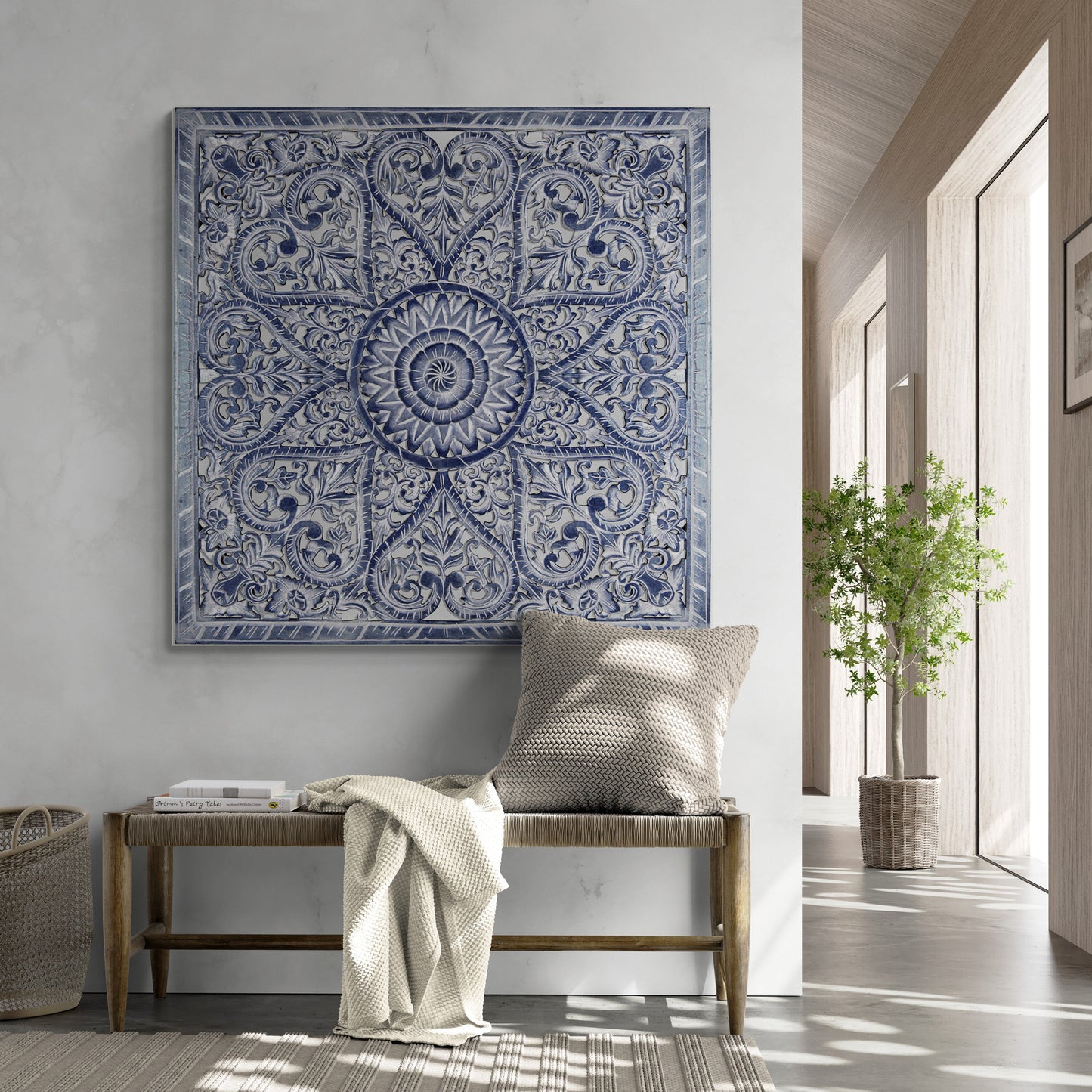 Decorative Panel "Jantung" in Navy Blue Wash - 110 cm