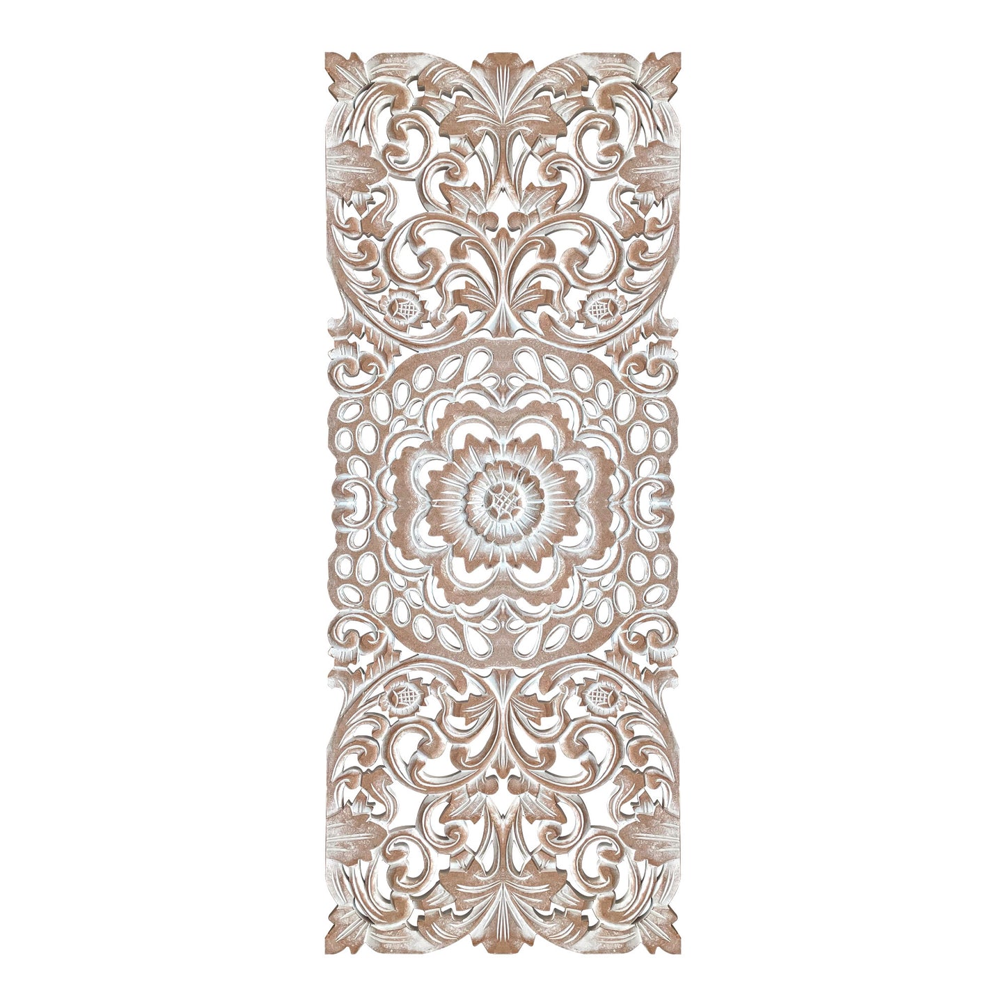 Carved Decorative Panel "Indah" - Dark Brown & Antic Wash - 100 cm