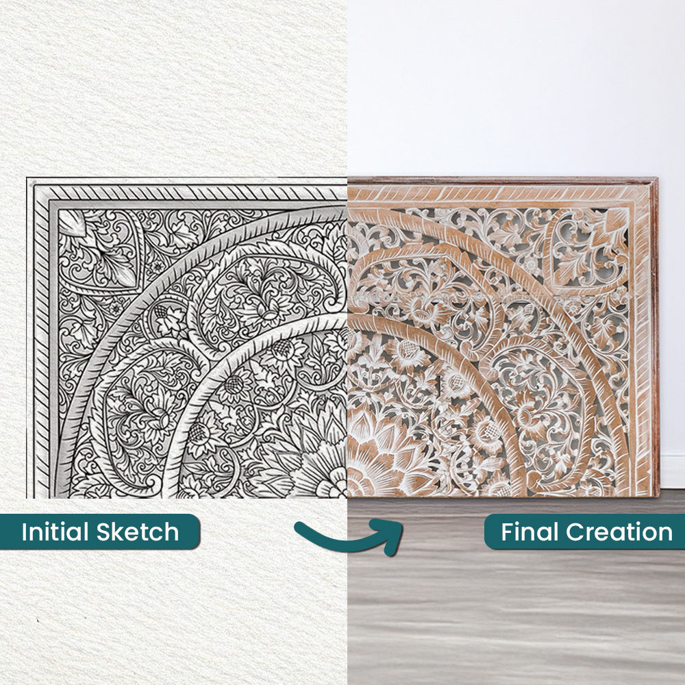 Super King Carved Half Bed Headboard - Sumber Antic Wash - USA