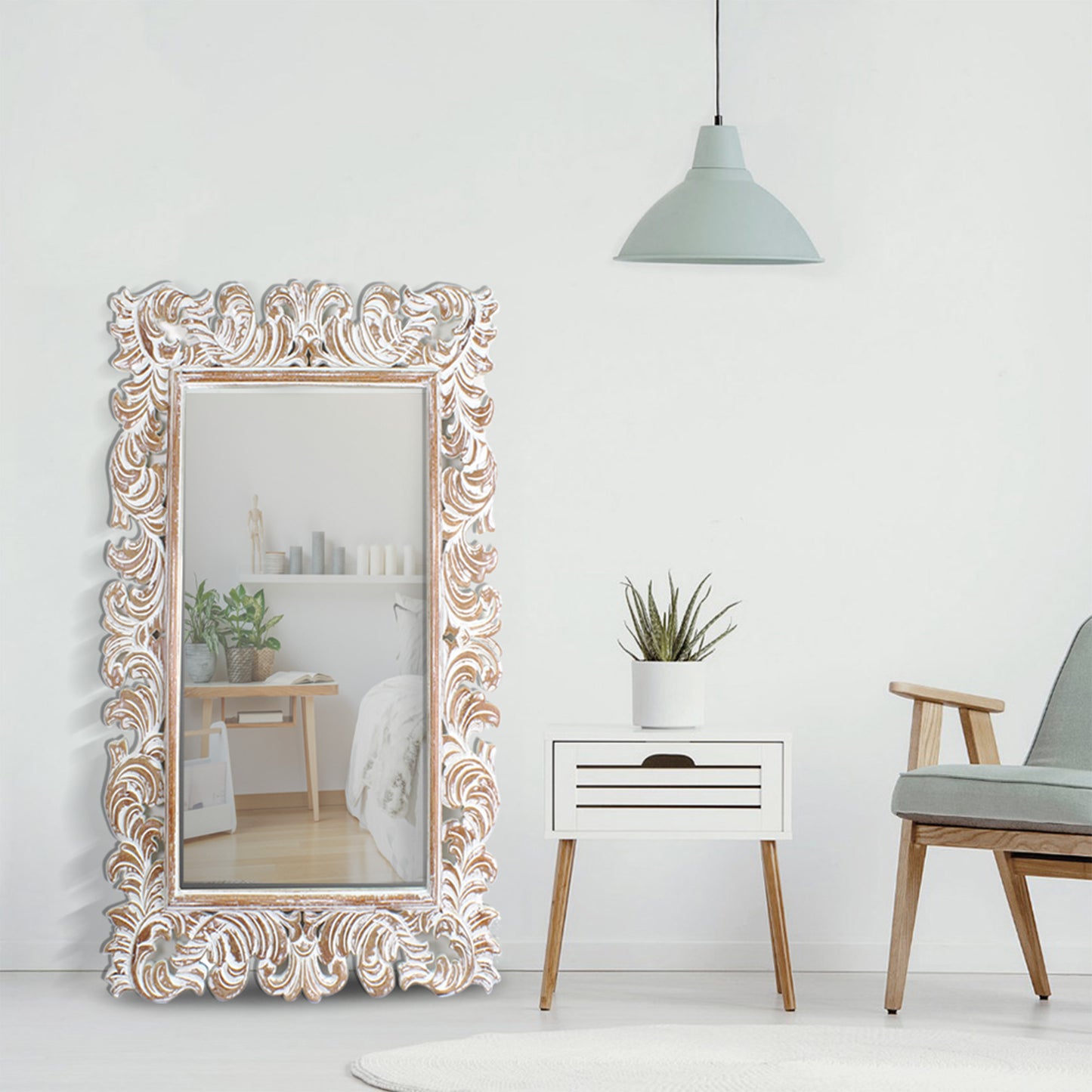 Hand Carved Mirror "Kuno" Antic-wash - 150 cm