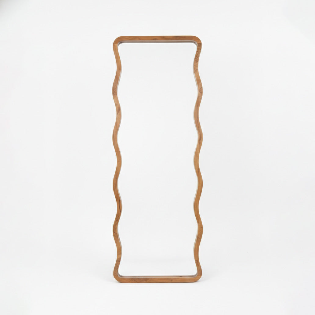 Wooden Wavy Mirror 'Ruang' - Natural - 170 x 60 cm