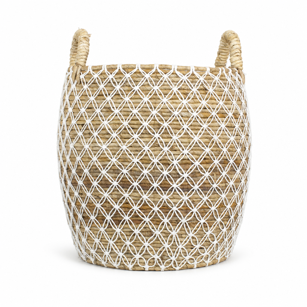 Set of 2 Baskets 'Gentong'- White & Natural