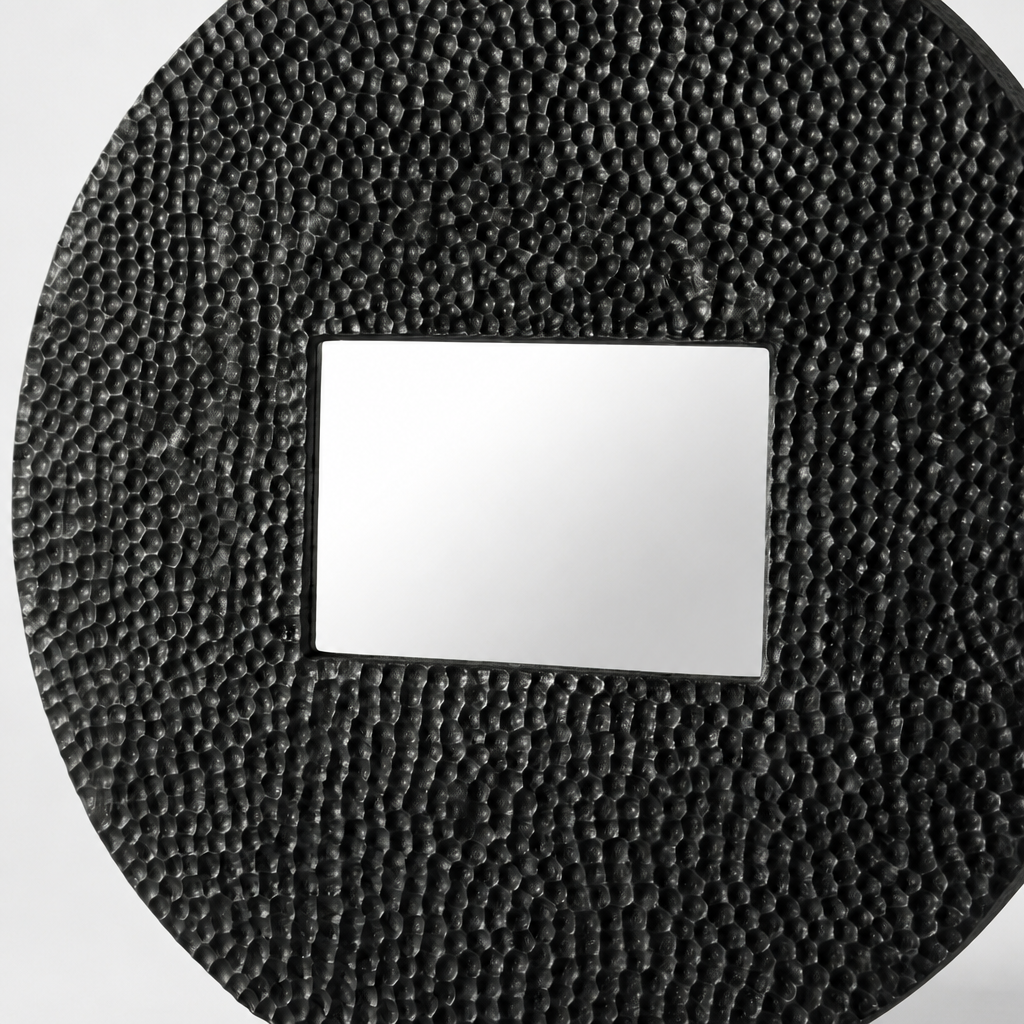 Wooden Round Sculptured Mirror "Pariaman" - Black - 80 cm