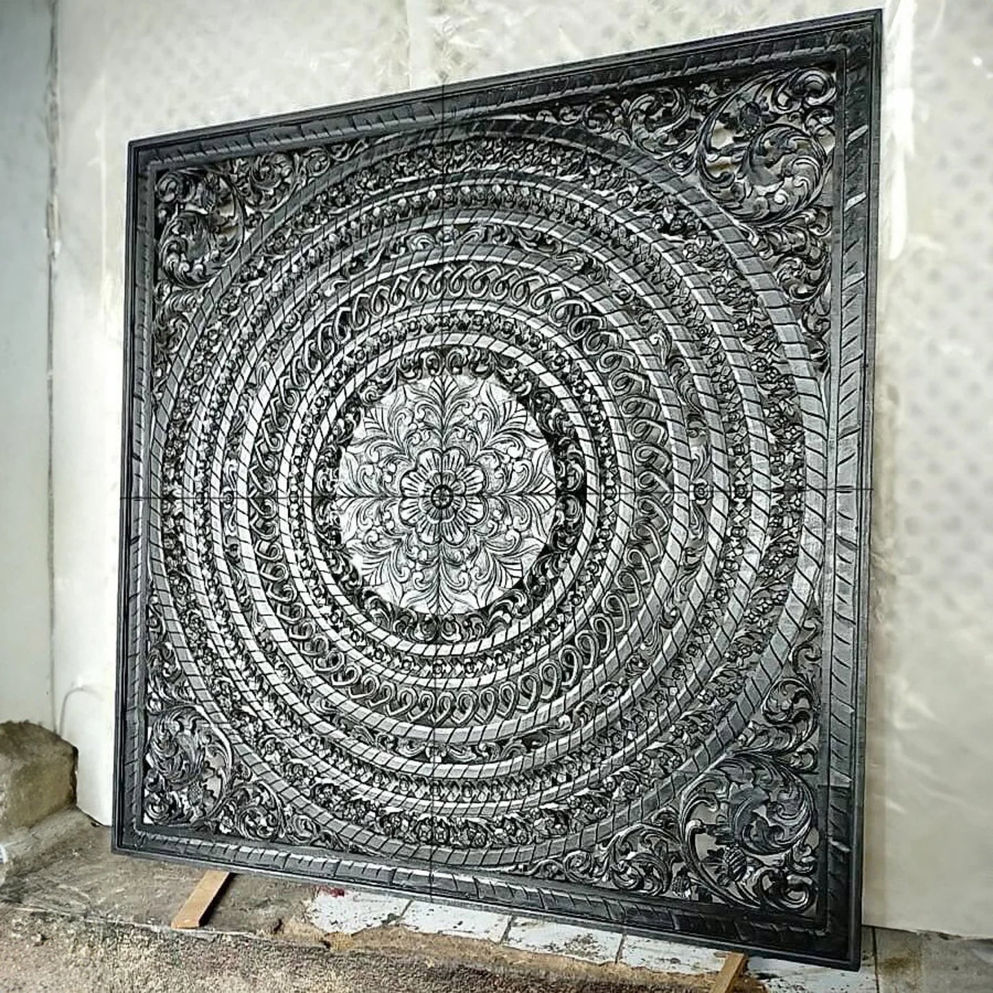 Carved Full Bed Headboard "Kusuma" in Black - USA