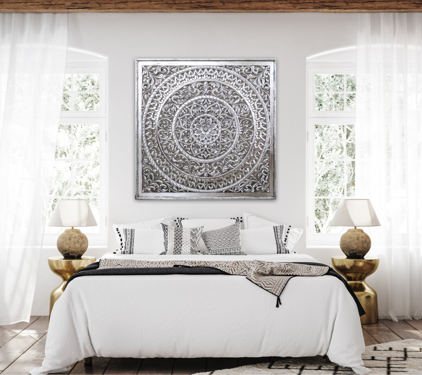 Carved Decorative Panel "Cenik" - 110 cm - Silver Wash