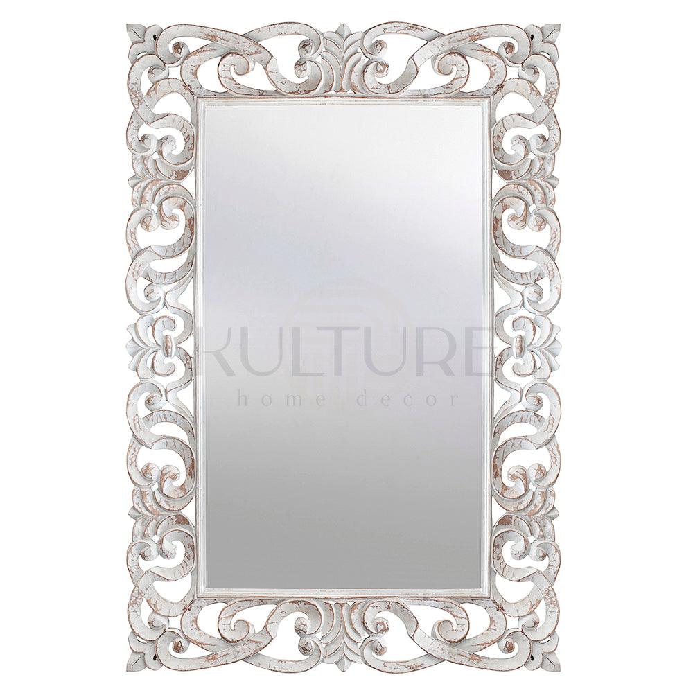 Hand Carved Mirror Bimasakti White Wash 150 cm