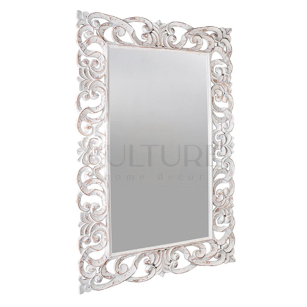 Hand Carved Mirror Bimasakti White Wash 150 cm