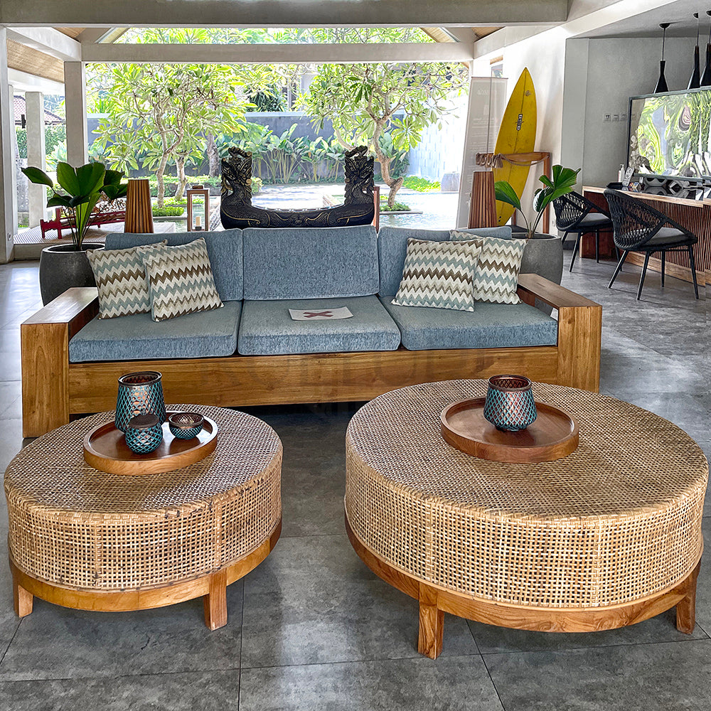 furniture set of two teak and rattan table bali design hand carved hand made home decorative house furniture wood material
