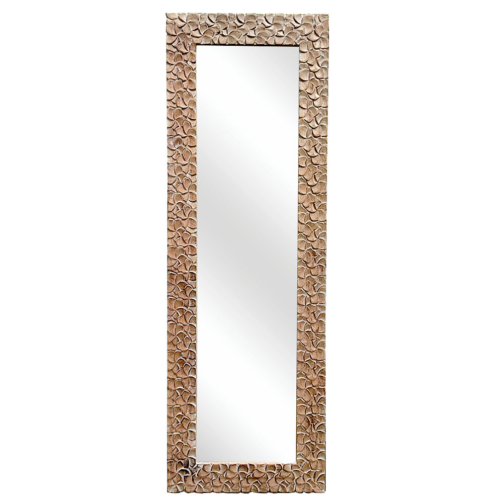 Hand Carved Mirror "Kamboja" - Natural Wash - 180 cm