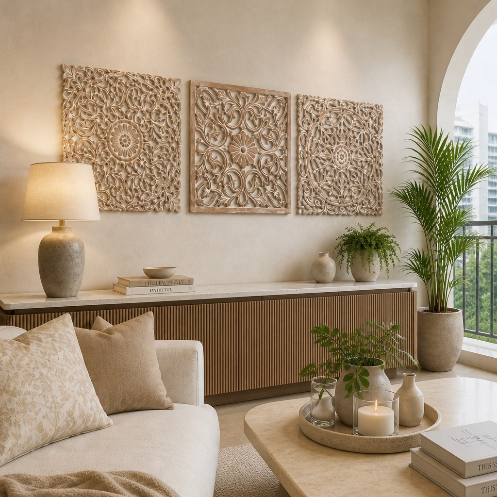 Set of 3 Decorative Panels "Pererenan" - Antic Wash - 50 x 50 cm