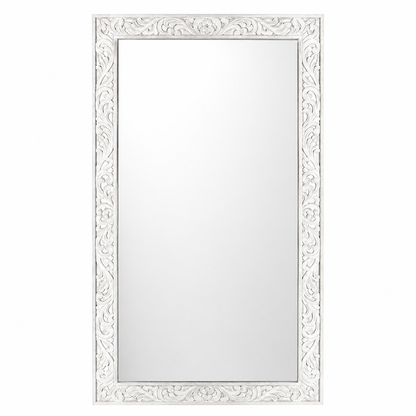Hand Carved Wooden Mirror "Asmara" in White - 150 x 90 cm