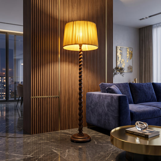 'Cakra' Floor Lamp – 150 cm | Handcrafted Teak Wood Floor Lamp in Maroon