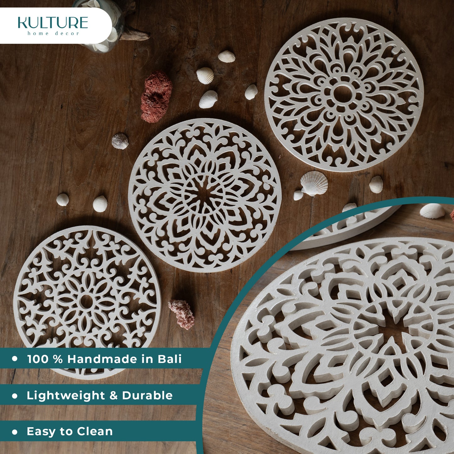 Decorative Round "Mandala Set of 3" - White