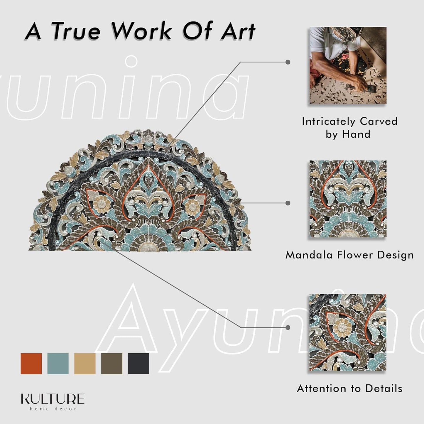 Carved Bed Headboard "Ayunina" - Multicolor pastel - [US-stock]