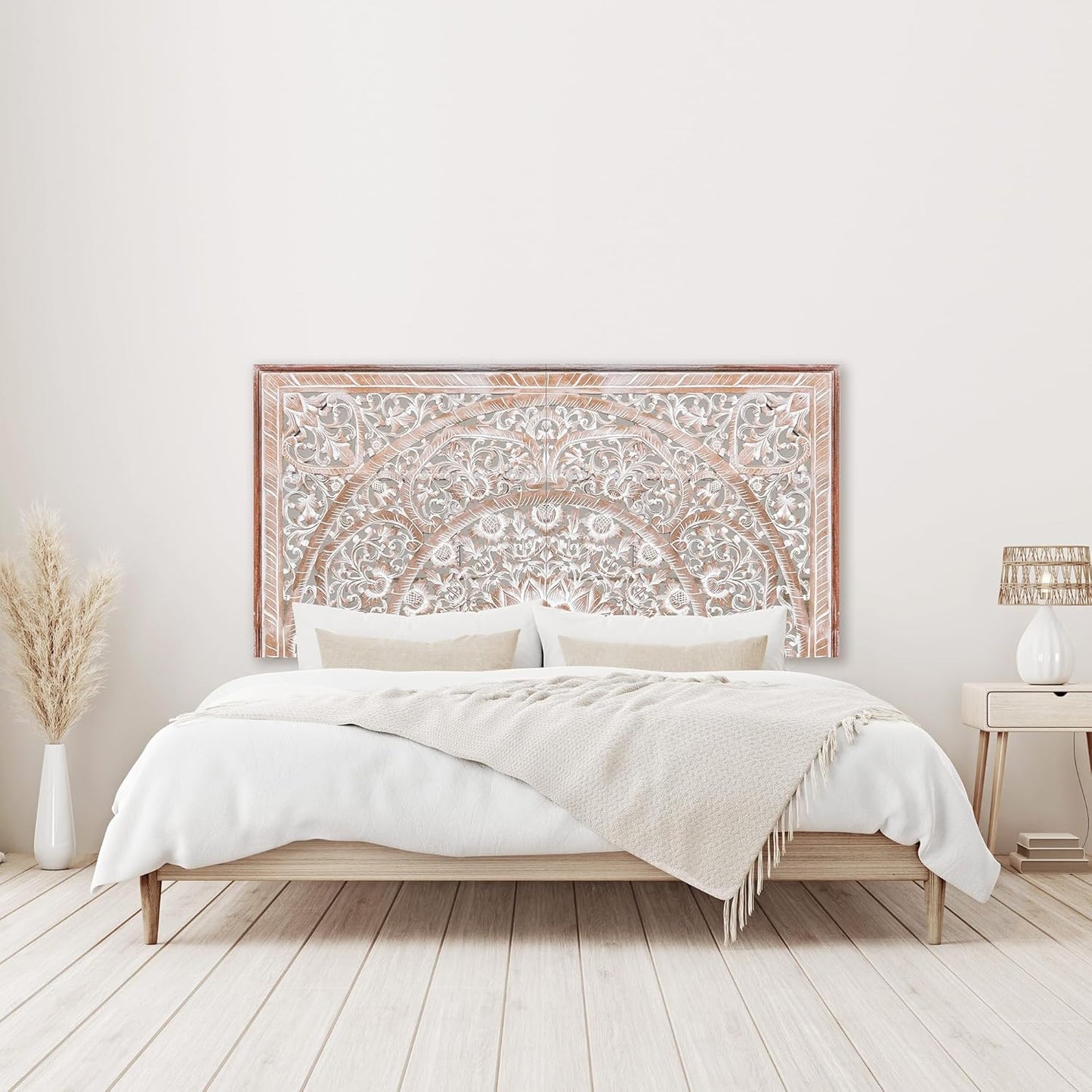 Carved Half Bed Headboard - Sumber Antic Wash - [US-stock]