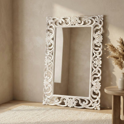 Hand Carved Mirror "Bimasakti" White Wash - 150 cm