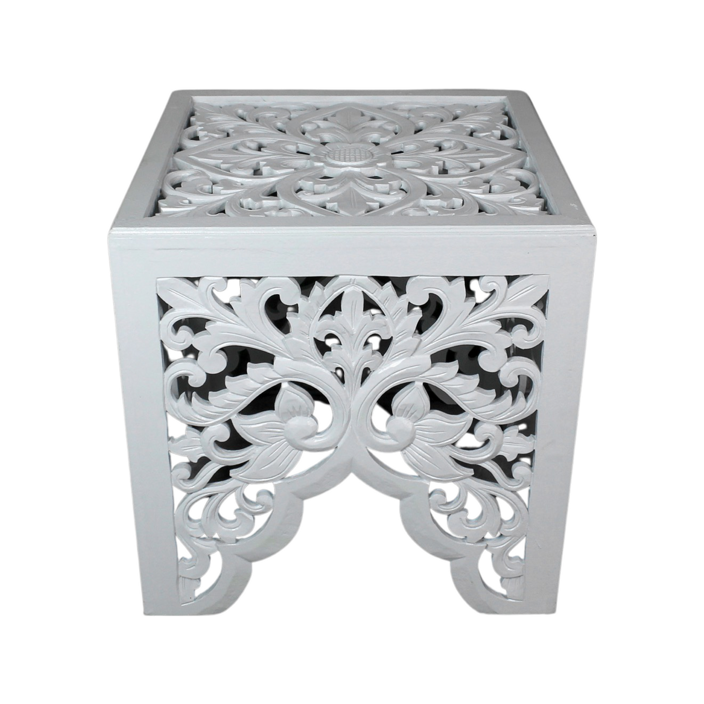 Carved Bedside Table "Ratu" - White