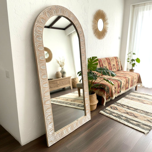 Hand Carved Mirror "Dedari" - Antic Wash - 180 cm