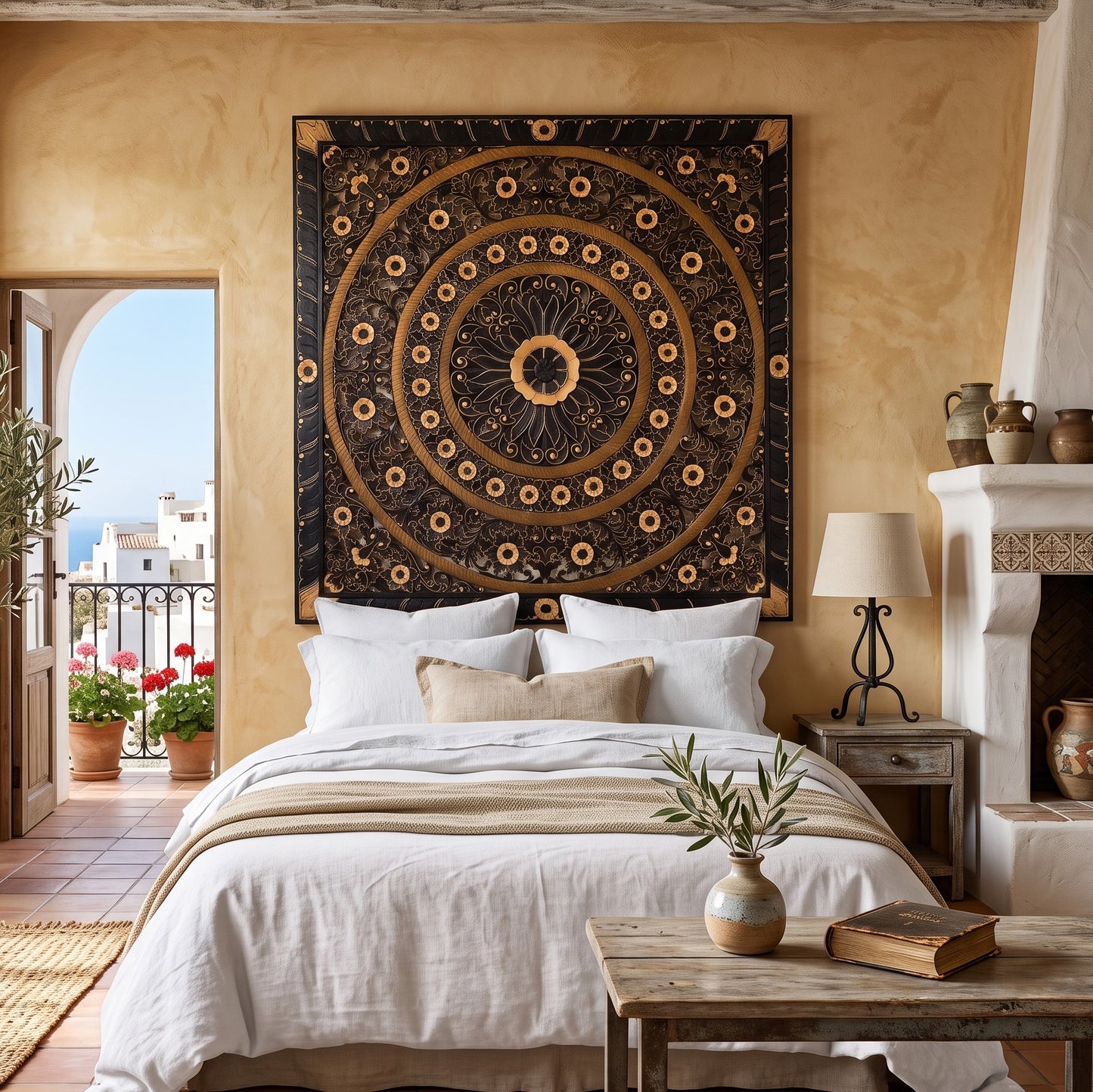 Carved Full Bed Headboard "Dianna" - Black - USA