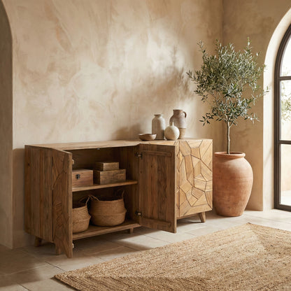 Wooden Carved Sideboard Console Cabinet "Pusaka" - Natural - 180 cm