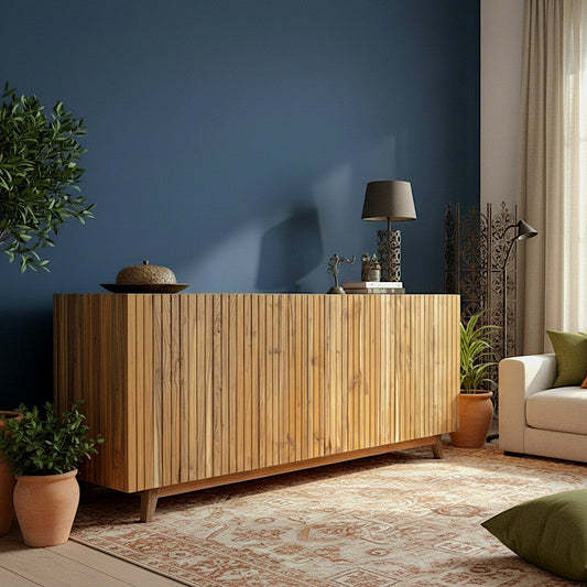 Wooden Carved Sideboard Console Cabinet "Garis" - Natural - 180 cm