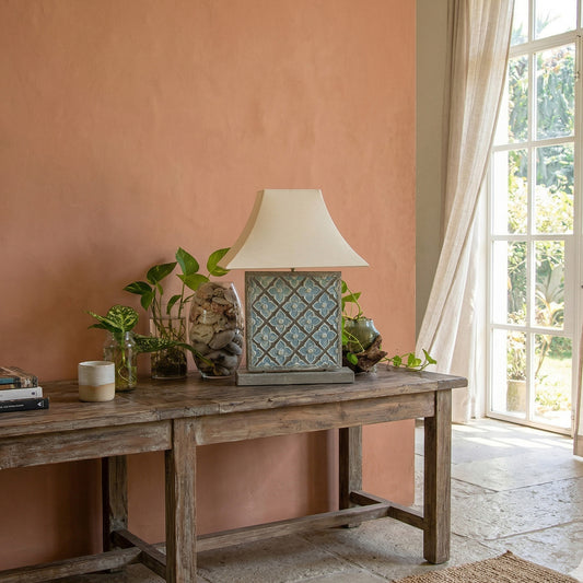 Carved Table Lamp 'Geo' - Pastel Blue