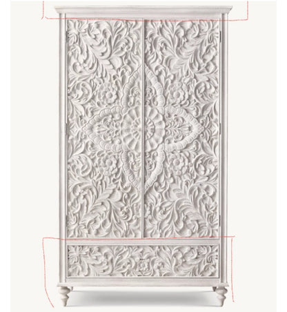 Custom Carved Wood Trunk "Cristina" - Light Grey with Antic Wash