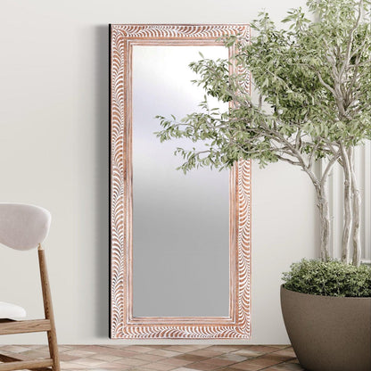 Hand Carved Mirror "Dumogi" - Natural wash - Kulture Home Decor