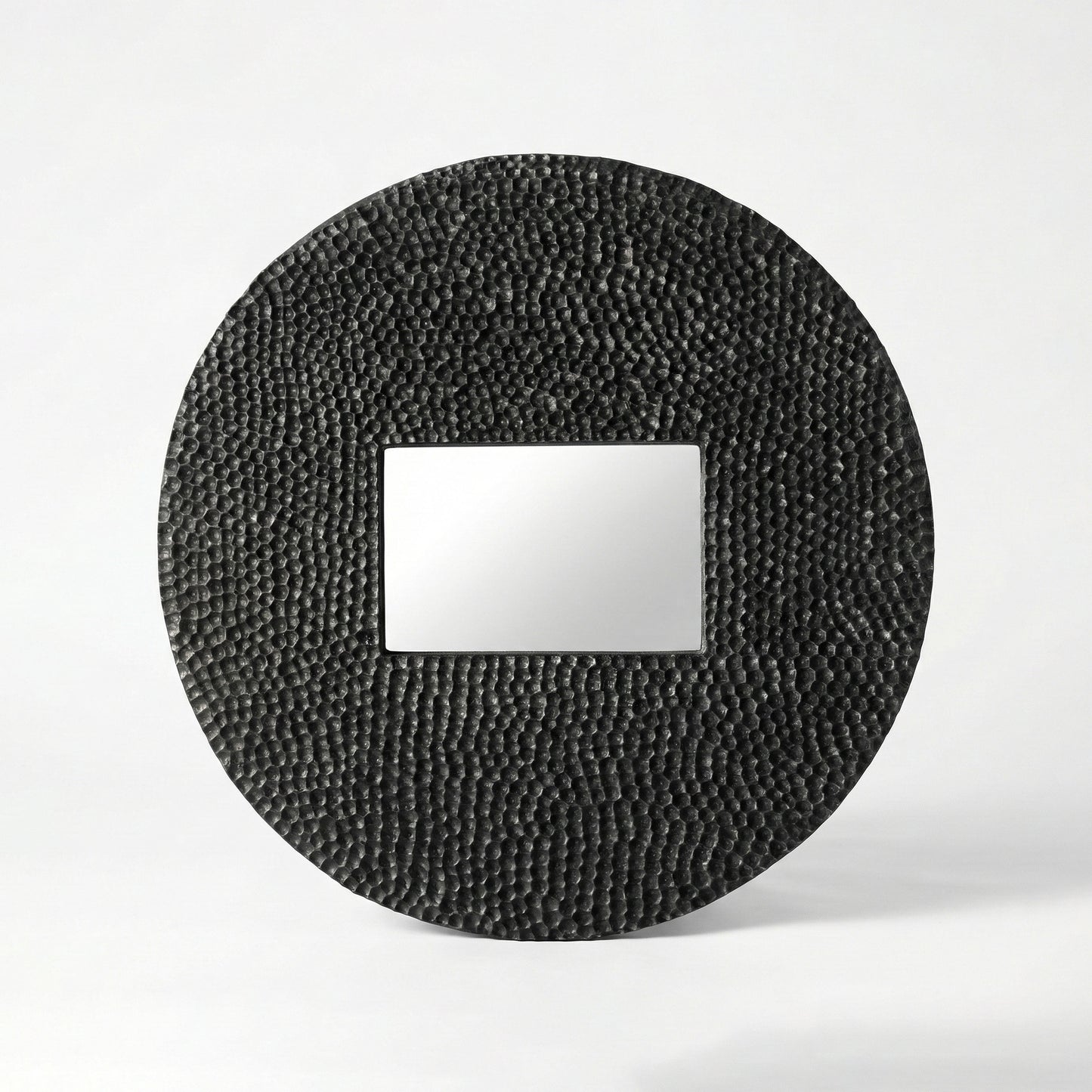 Wooden Round Sculptured Mirror "Pariaman" - Black - 70 cm