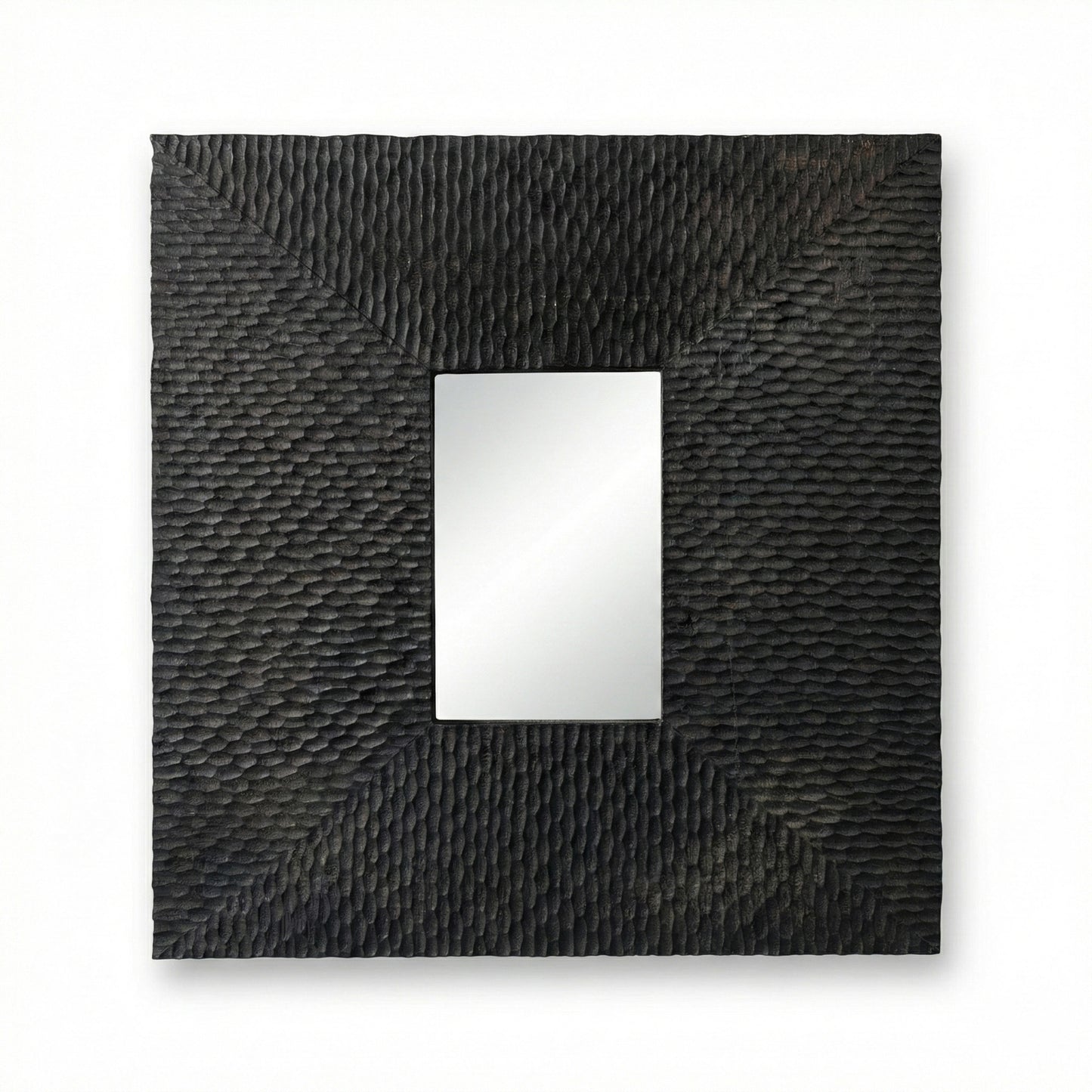 Wooden Sculptured Mirror "Rengkuh" - Black - 70 cm