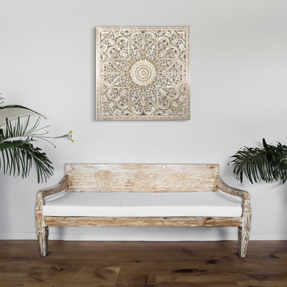 Solid Teak Floral Circle Daybed "Janet" - White wash