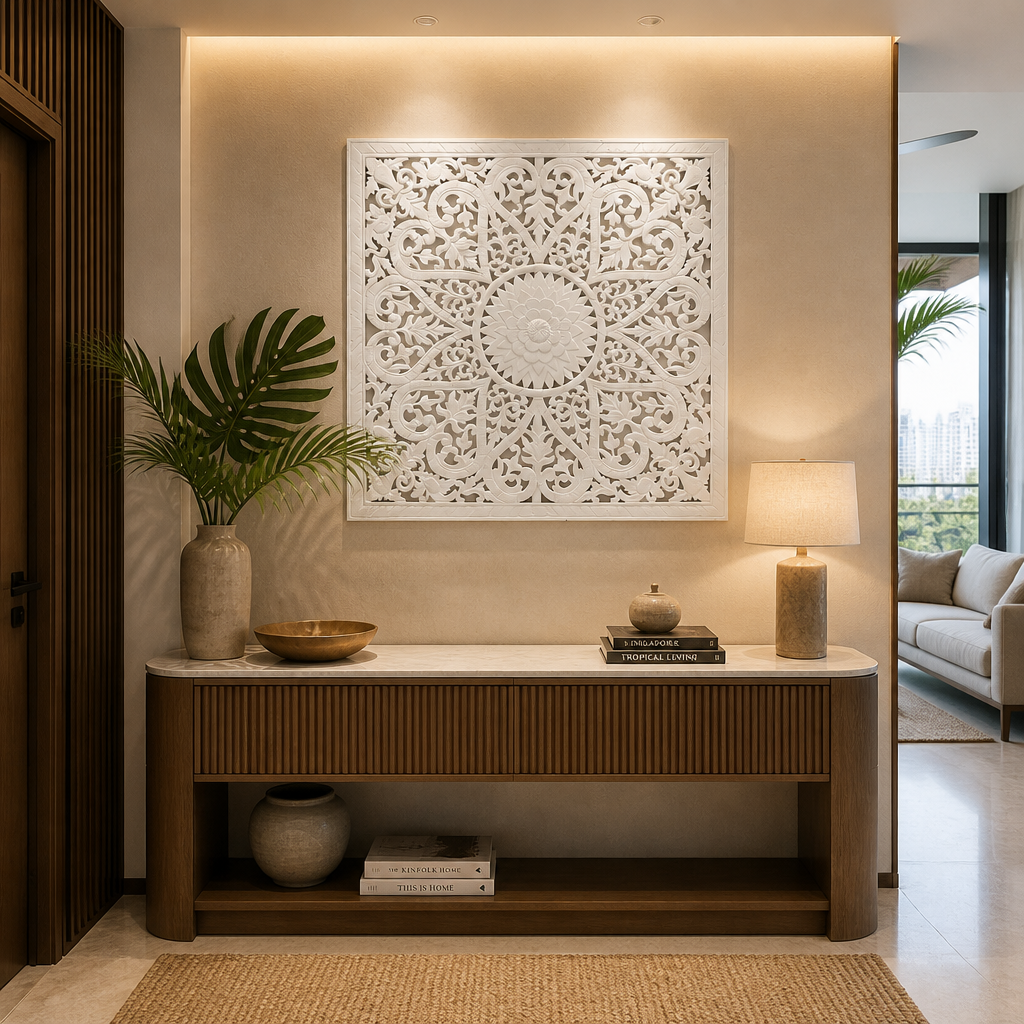 Carved Decorative Panel "Jantung" - Antic Wash & White - 100 x 100 cm