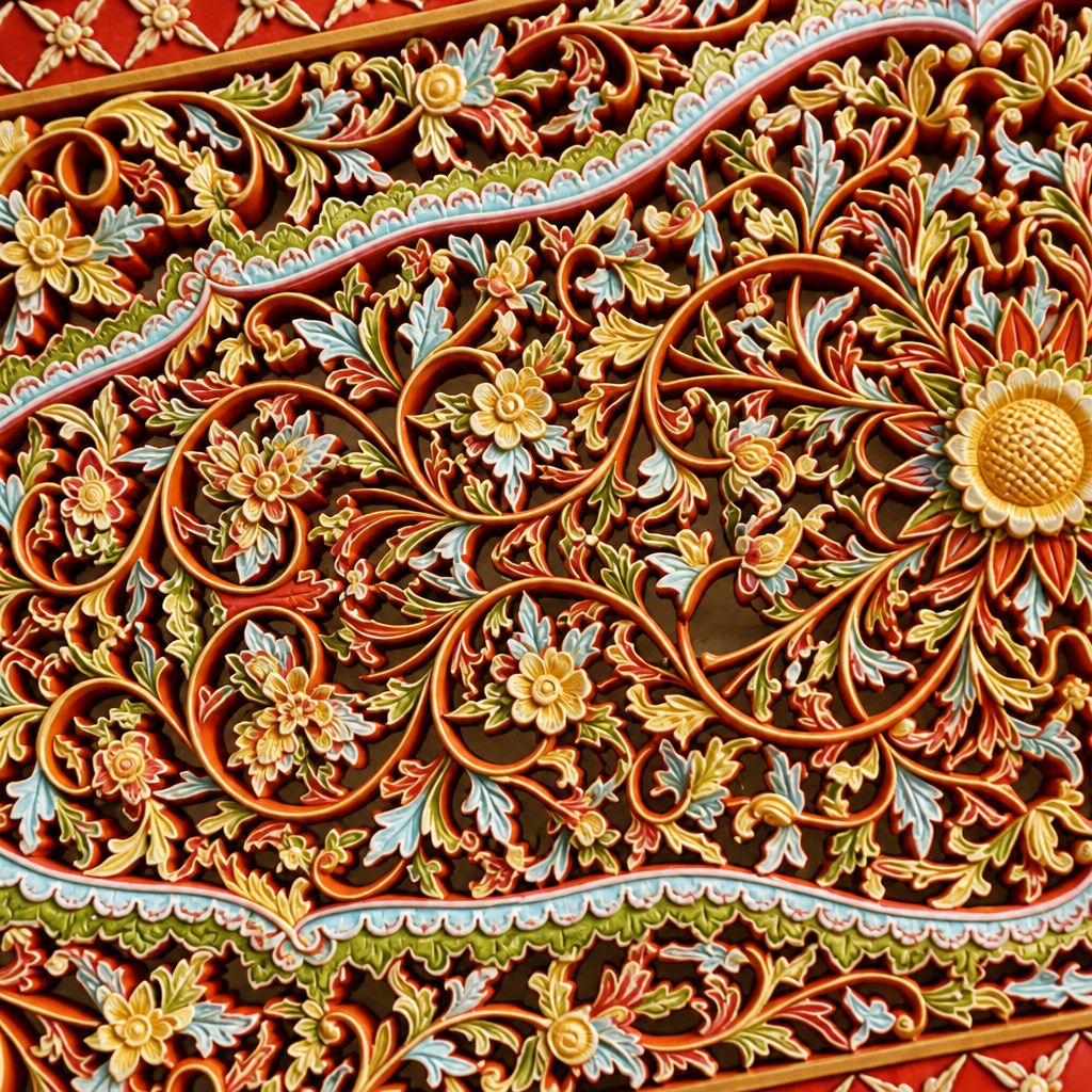 Carved Decorative Panel "Jimbaran" - Multicolor Red - 185 x 100 cm