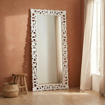 Hand Carved Mirror "Kalbu" - White - 180  cm