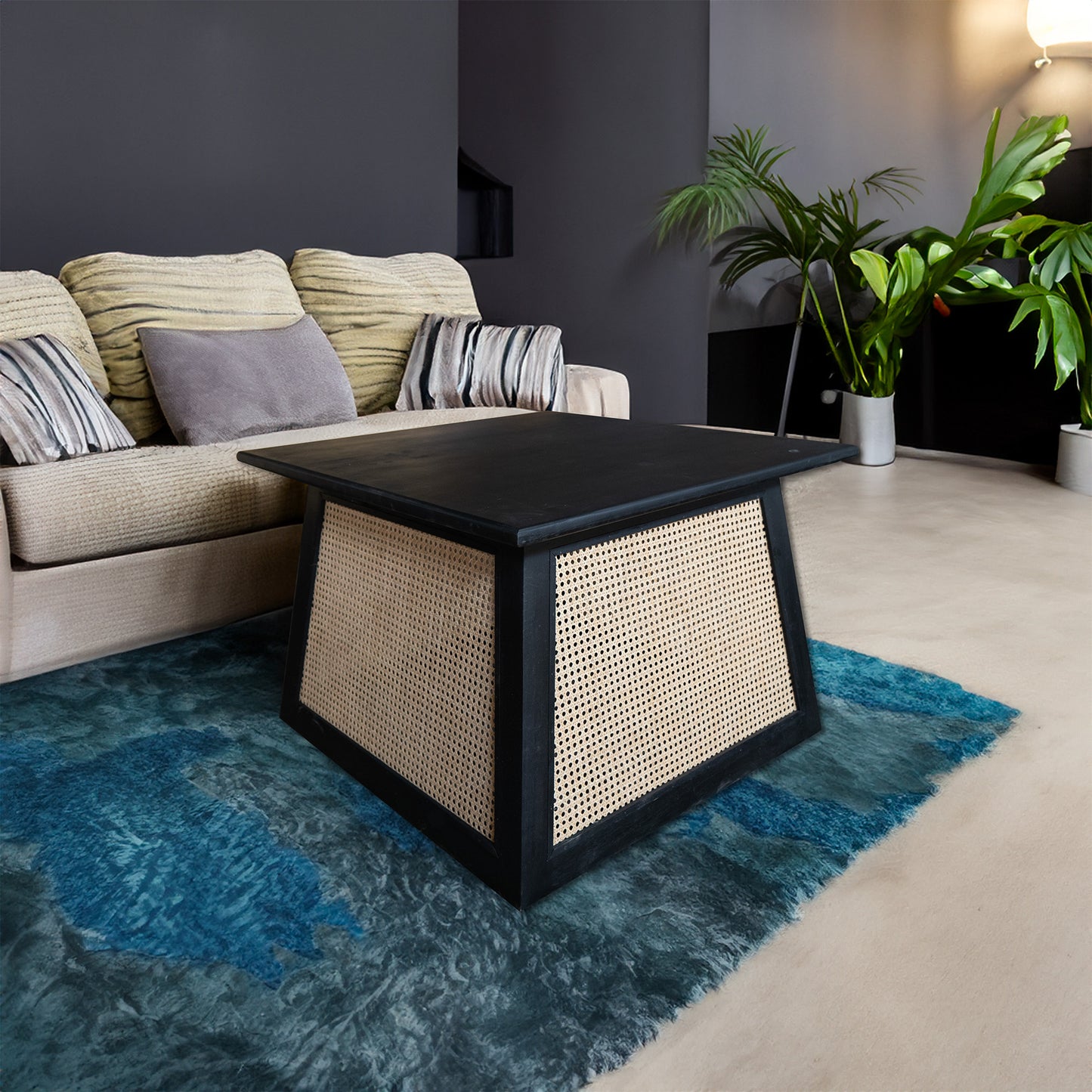 Rattan Coffee Table 'Kyla' - Natural & Black