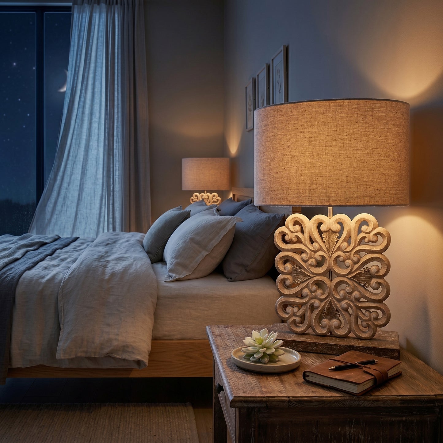 Carved Table Lamp "Labuan" - Pastel Brown