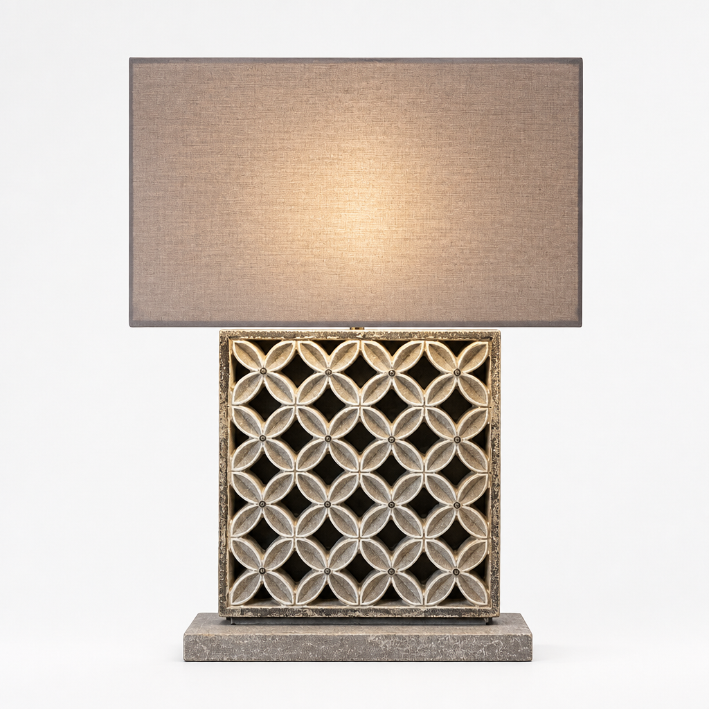Carved Table Lamp "Lune" - Pastel Brown