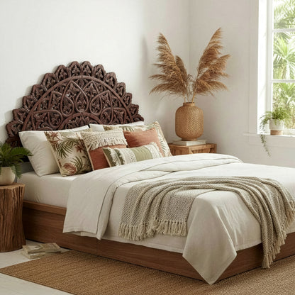 Carved Bed Headboard "Mahkota" - Dark Brown
