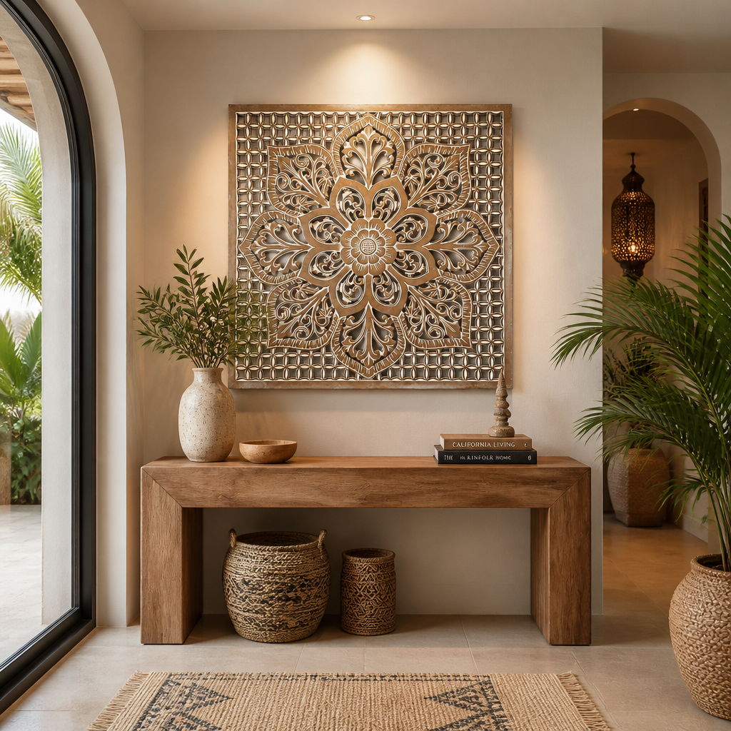Carved Decorative Panel "Medit" - Antique Wash - 100 x 100 cm