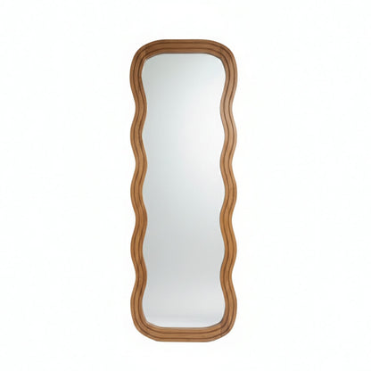 Wooden Wavy Mirror 'Asri' - Natural -  170 x 60 cm