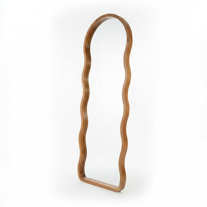 Wooden Wavy Mirror 'Lini' - Natural -  170 x 60 cm