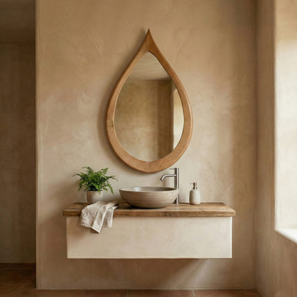 Wooden Organic Round Mirror "Tetesan" - Natural - 100 x 60 cm