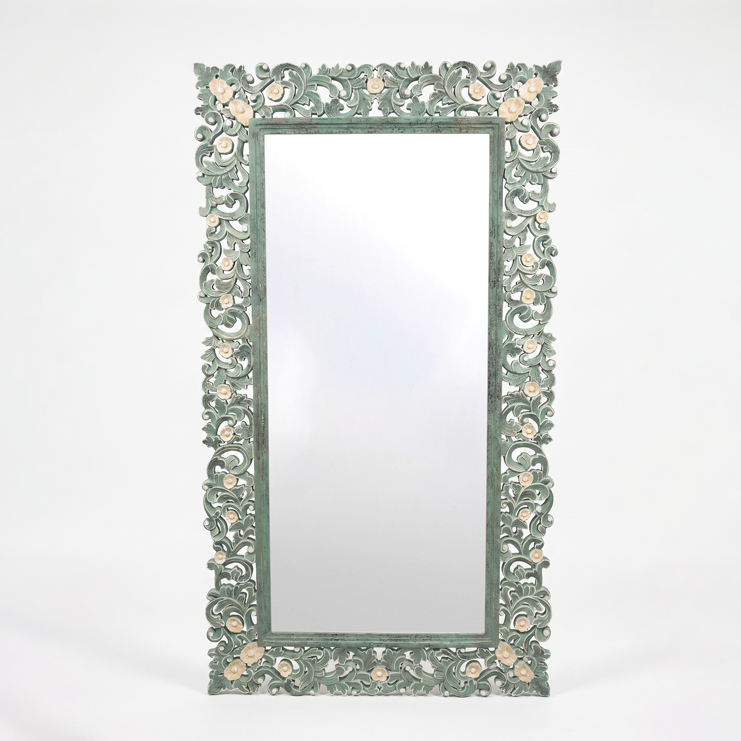 Hand Carved Mirror "Agung" - Green - 180 x 100 cm