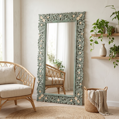 Hand Carved Mirror "Agung" - Green - 180 x 100 cm