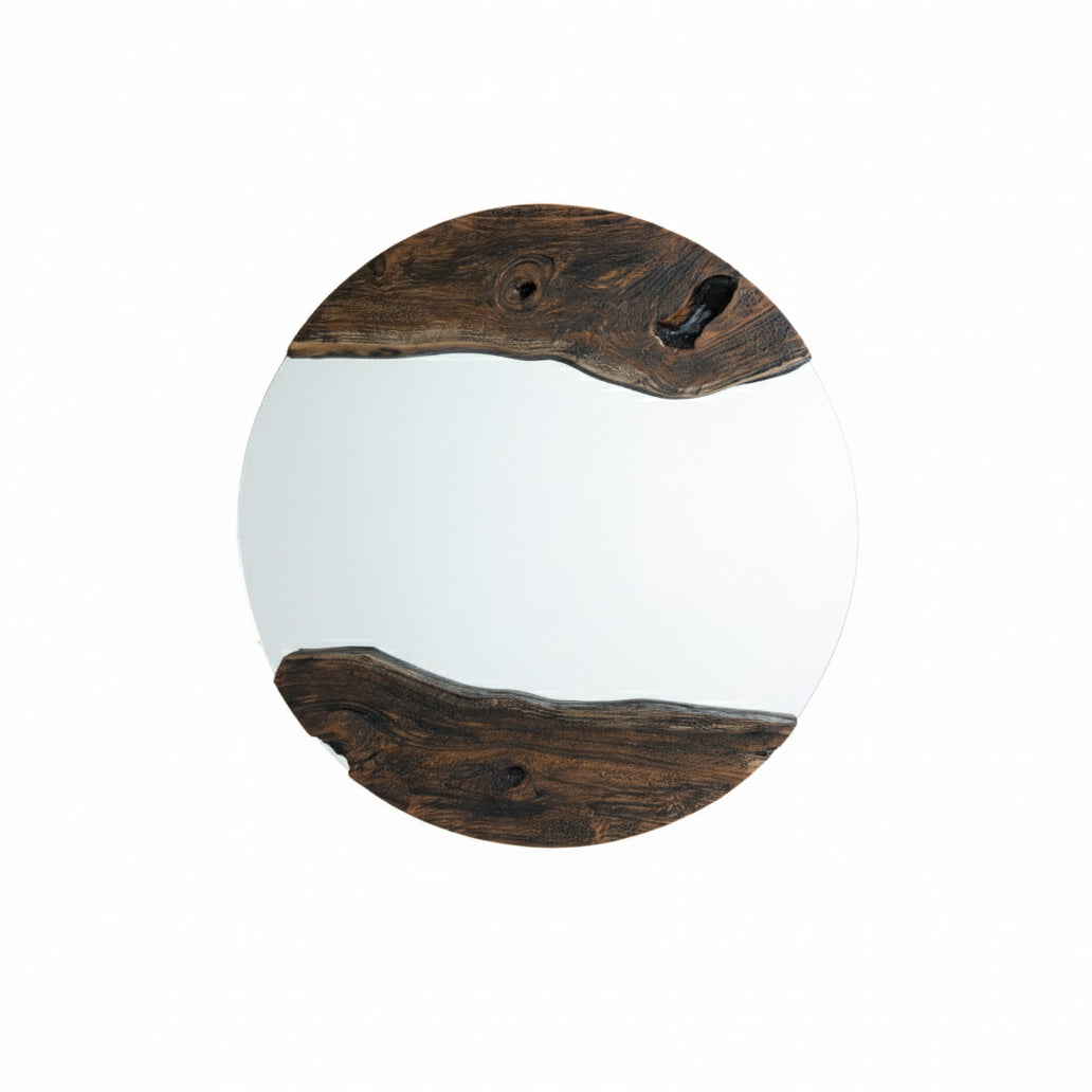 Wooden Organic Round Mirror "Tenang" - Antique Natural - 60 cm