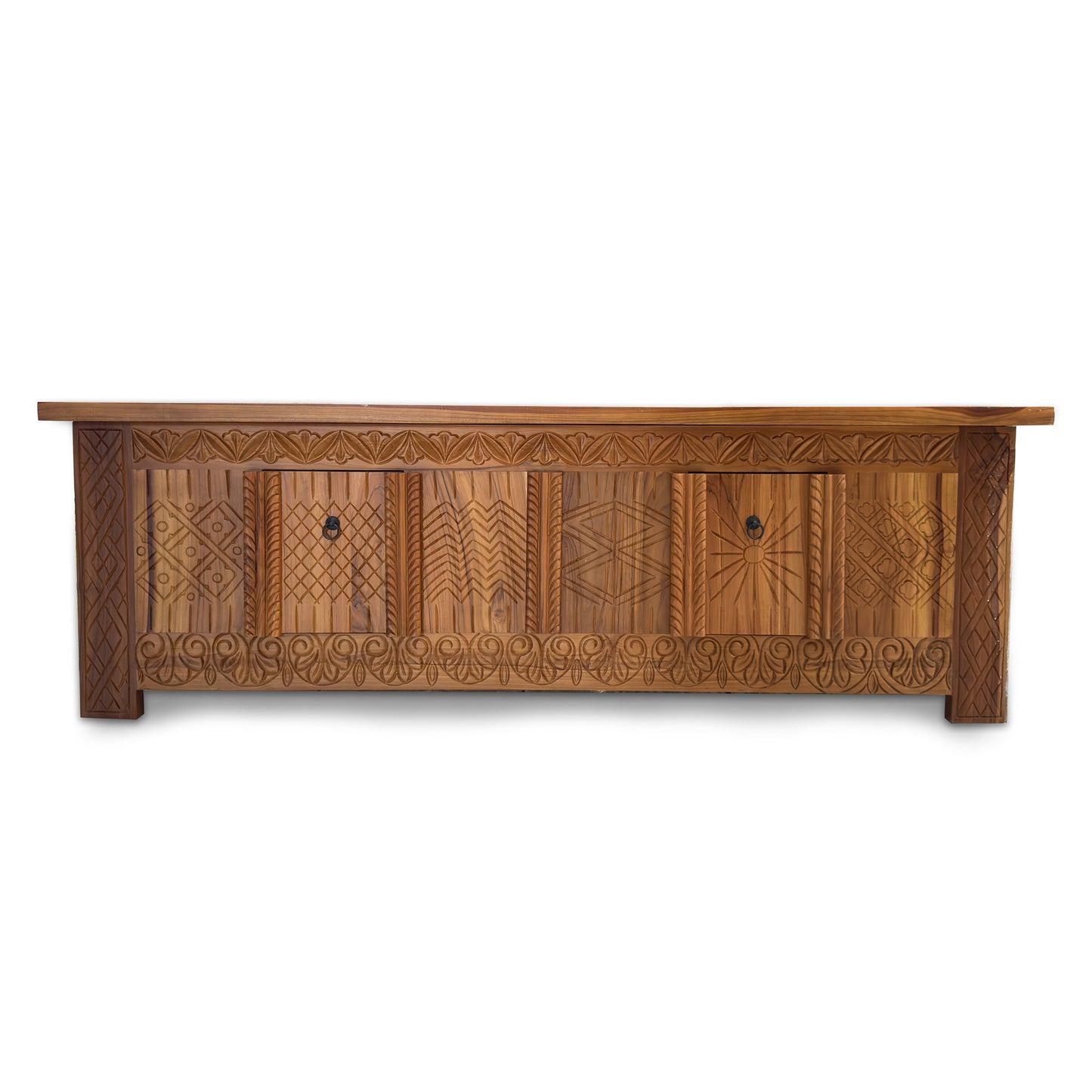 Wooden Carved Media Console "Morocco" - Natural