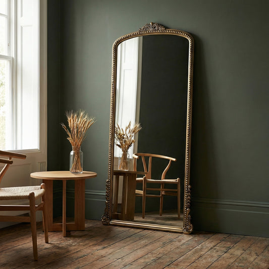 Hand Carved Mirror "Nirmala" in Gold Brass - 180 cm